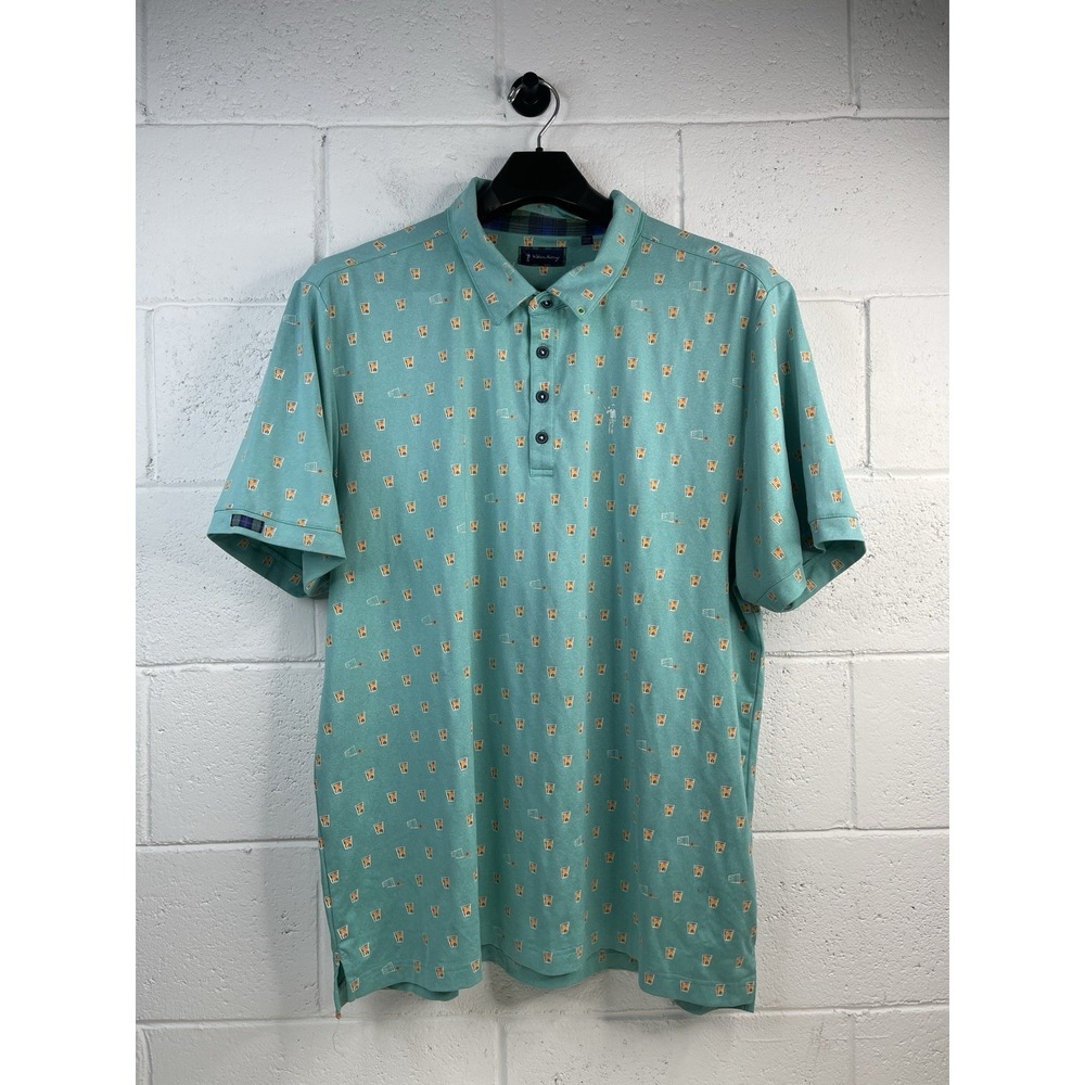 William Murray Golf Polo Shirt Mens Old Fashioned Cocktail Print Green Sz 2XL